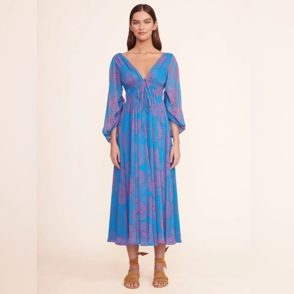 Staud-Blue and Pink Shelby Long-sleeve Printed Maxi Dress